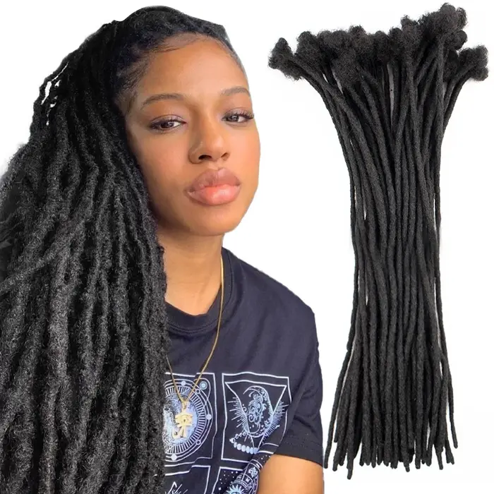 60 brins Extensions de Dreadlock pour hommes/femmes Afro crépus droites 100% cheveux humains à la main Loc