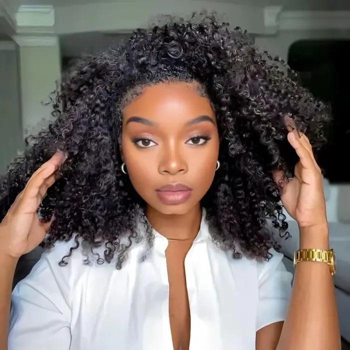 Perruque demi-tête 200% de densité, cheveux Remy, perruque à bandeau, sans lâcher de cheveux, perruq