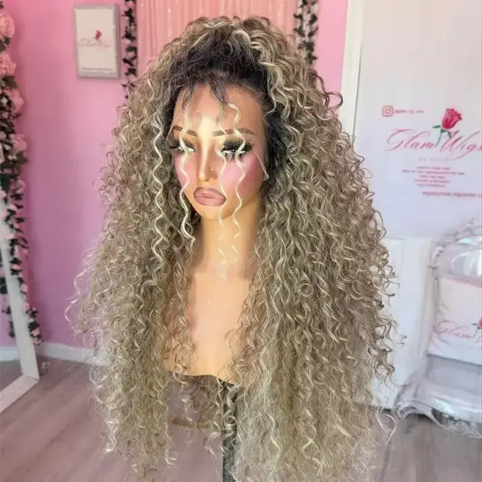 Perruque sans colle perruques de haute qualité longue perruque ondulée bouclée profonde Ombre blond 