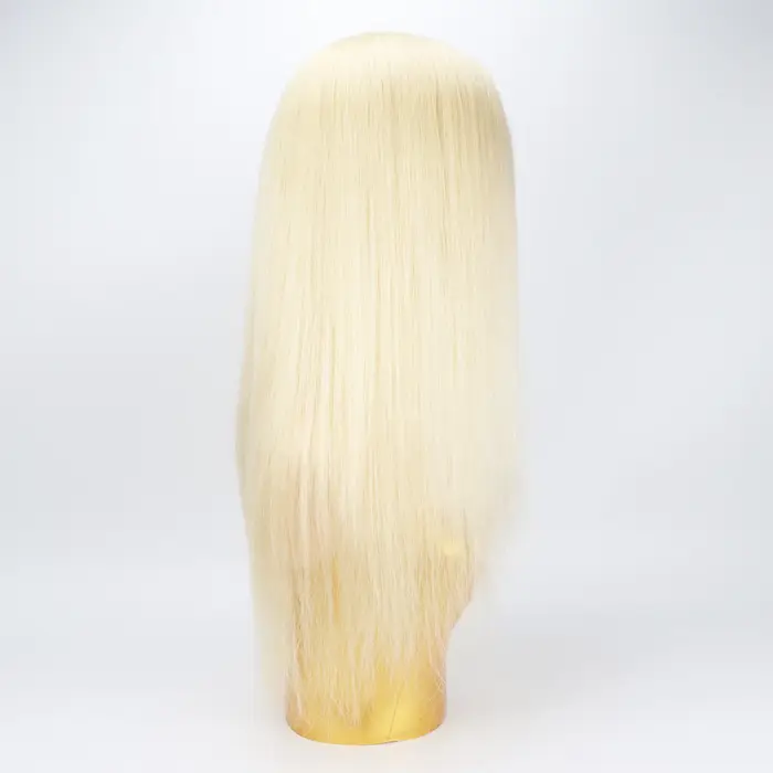 # Perruque en cheveux humains blonds 613, la plus claire, 6x6 pouces, avec dessus en soie et contour