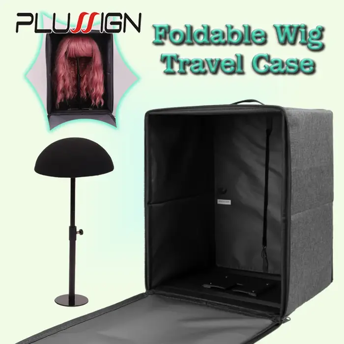 Boîte de rangement pour perruques longues/courtes, sac de transport pour perruques avec support, boîte d'emballage pour perruques, boîte de rangement pliable pour perruques grises