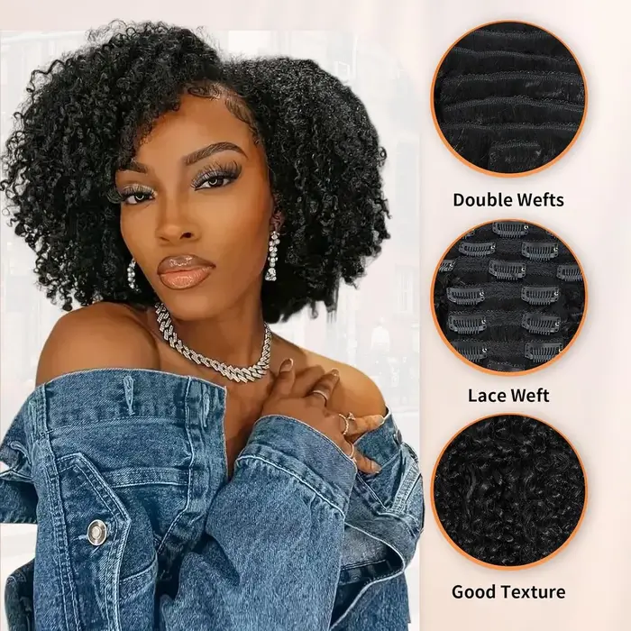 Extensions à clips bouclées crépues en cheveux humains 3C 4A pour femmes noires