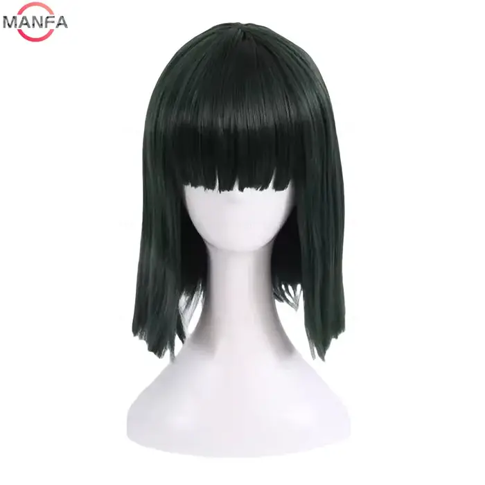 Fubuki Cosplay perruque filles résistant à la chaleur cheveux synthétiques vert profond Bobo perruqu