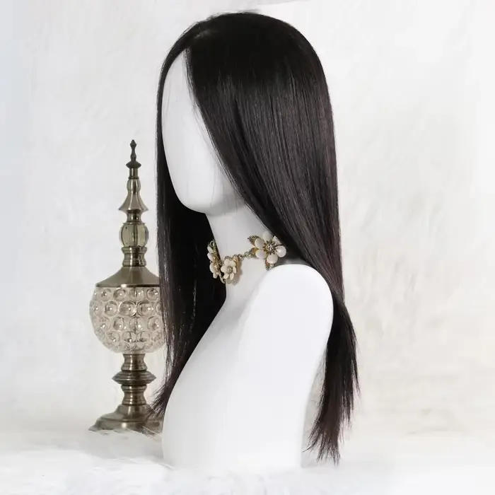 Perruque de cheveux humains européens vierges avec frange à Air, 6x6 pouces, haut en soie avec devan