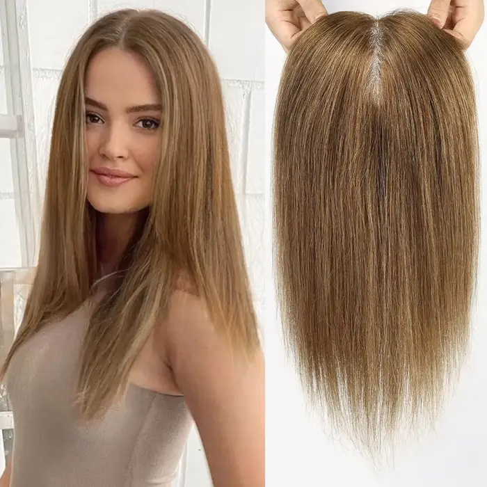 Postiche pour femme 100 % cheveux humains brésiliens – Topper droit de 35 cm avec mouvement naturel et durabilité.