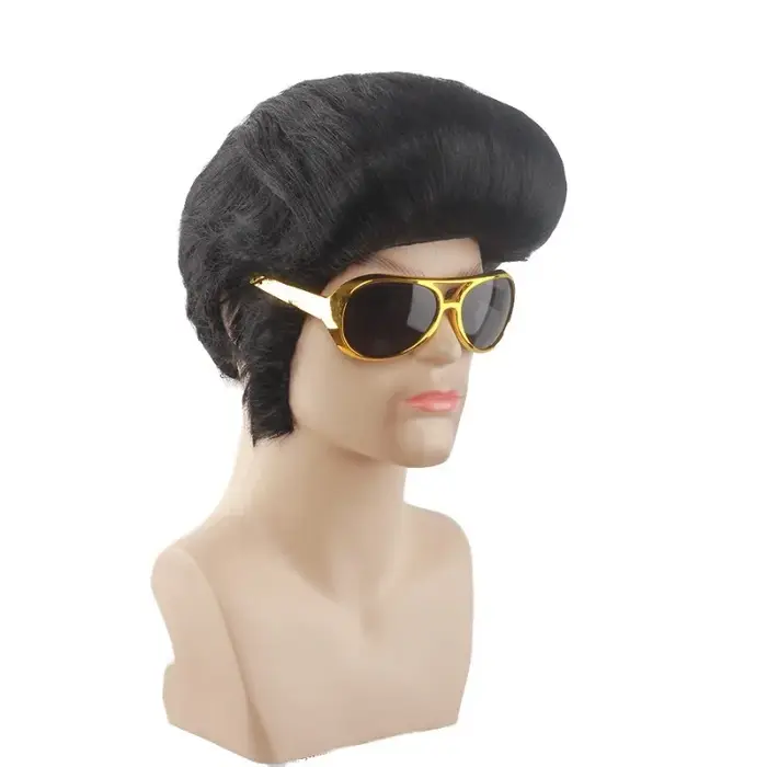 Rock and Roll Elvis Presley Cosplay perruque usage quotidien fibres fondues mascarade fête scène Performance noir cheveux courts