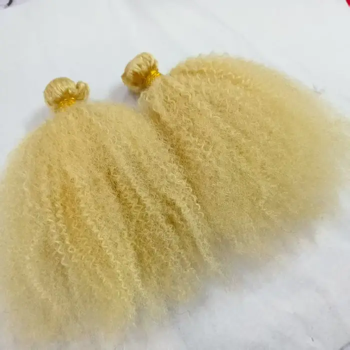 613 couleur Blonde Afro crépus bouclés Extensions de cheveux humains tissage 100% non transformés