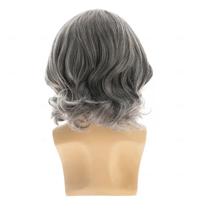 HAIRJOYMens perruque grise courte ondulée Bob perruque synthétique Cosplay fête remplacement perruqu