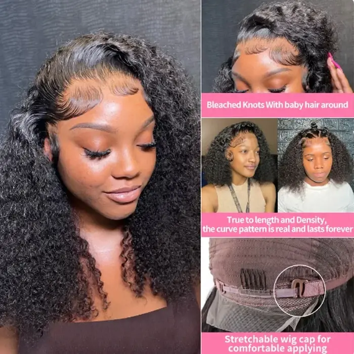 Perruques Courtes Bob Bouclées Effet Mouillé 13x4 Lace Front Cheveux Humains Brésiliens Deep Wave 13