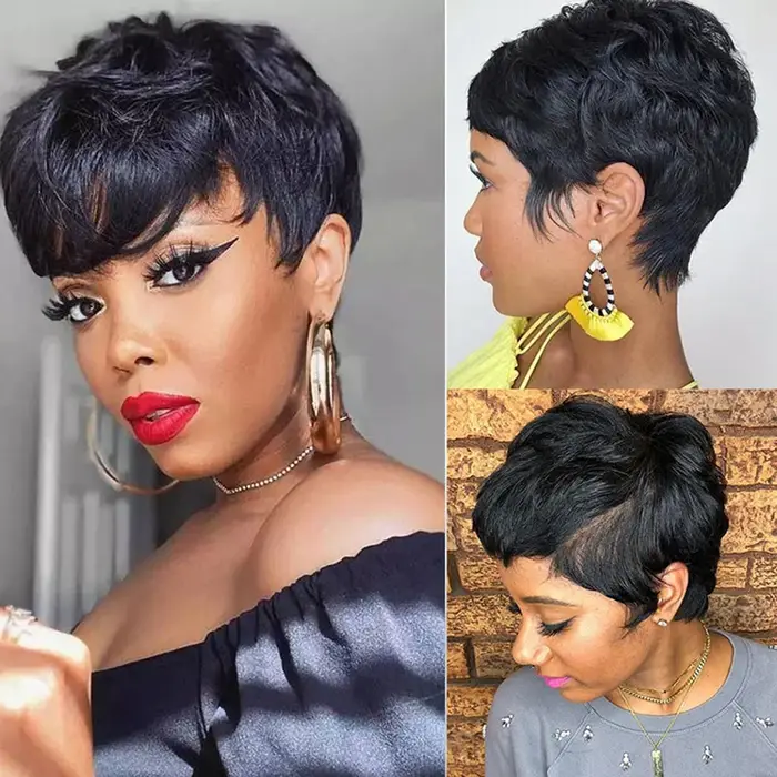 Perruques de cheveux humains bon marché courte Bob coupe lutin perruque