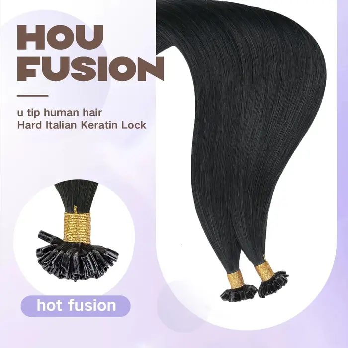 Extensions de cheveux humains U Tip 50G pointe d'ongle pré-collée Extensions Ktip de Fusion chaude cheveux doux droits noir naturel 50 brins/paquet