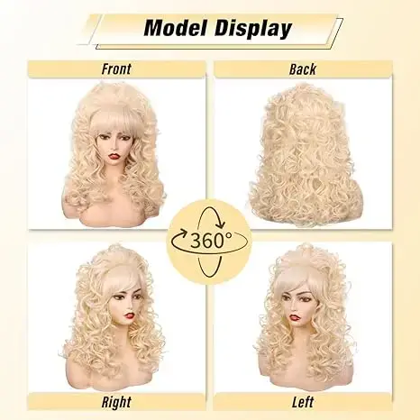 Perruque de Cosplay synthétique longue bouclée Vintage des années 80 avec frange pour femmes