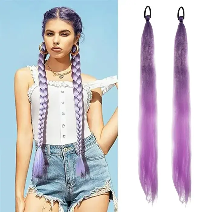 Y2K Kpop Extension queue de cheval avec élastique longue droite bricolage synthétique tressé