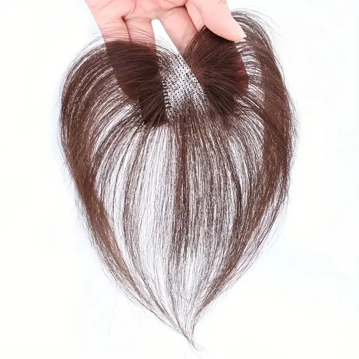 Perruque femme avec frange qui ajoute du volume en vrais cheveux humains pour couvrir le haut et la ligne