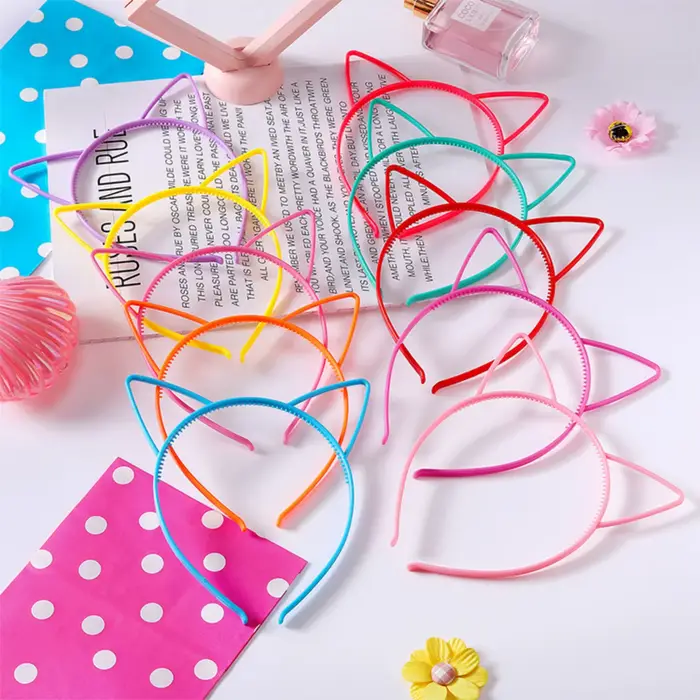 12 pièces en plastique, oreilles de chat, bandeau pour enfants, mignon, chaton, extérieur, bandeau,