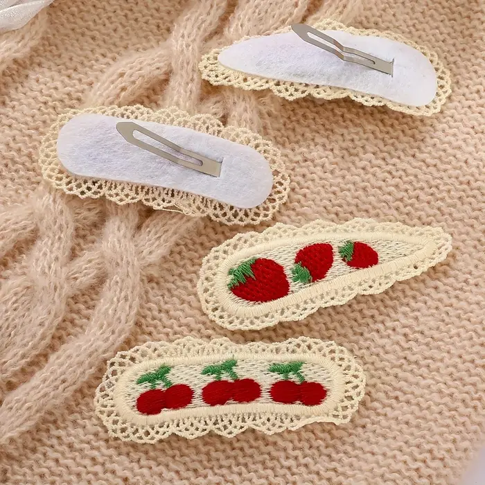 Épingles à cheveux mignonnes 2 pièces, épingles à cheveux tricotées colorées cerise et fraise, acces