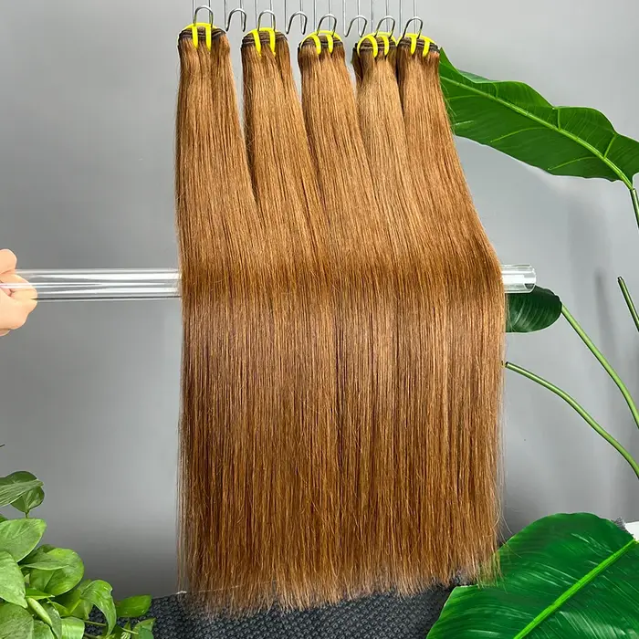 # 4 paquets de cheveux humains lisses de couleur brun foncé, double trame, 100% cheveux vietnamiens,