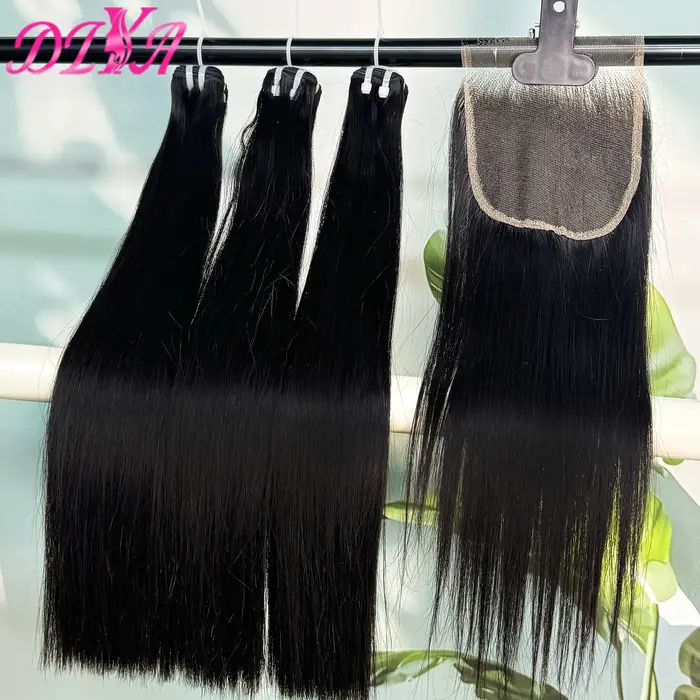 Paquets avec fermeture en dentelle 5x5 HD paquets de cheveux vietnamiens crus droits à Double os des