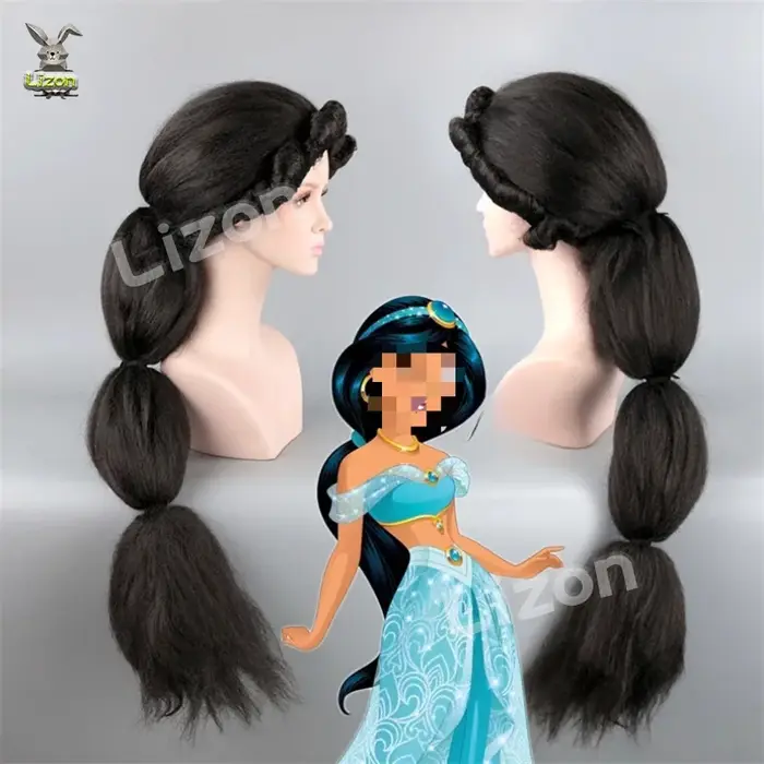 Perruque de cheveux longs noirs Jasmine Cosplay