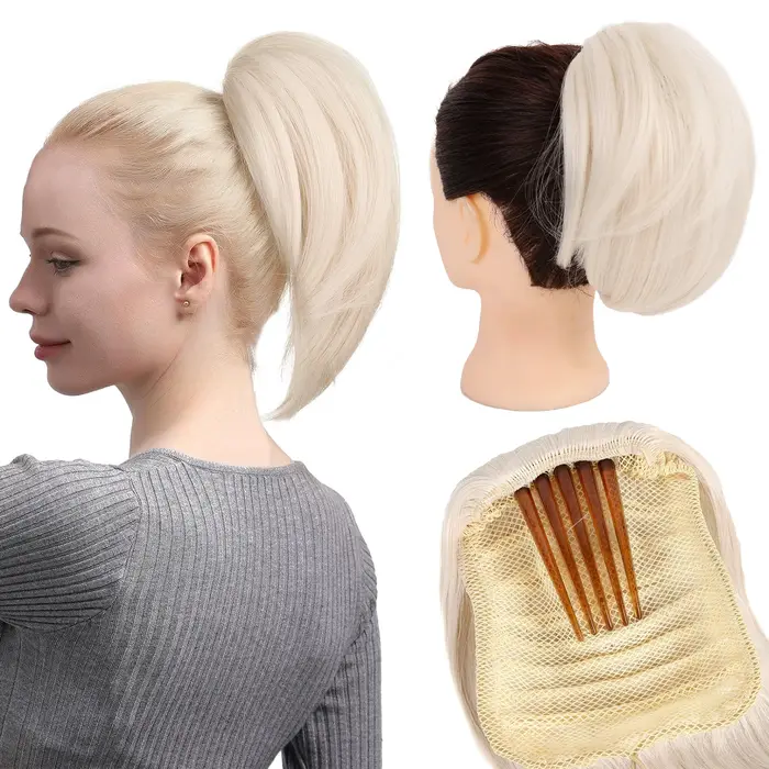 Chignon synthétique postiche entièrement court queue de cheval