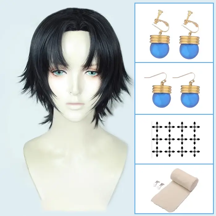 Perruque de Cosplay synthétique noire de 30cm