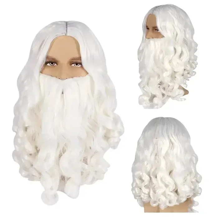 Perruque synthétique blanche avec barbe du père noël