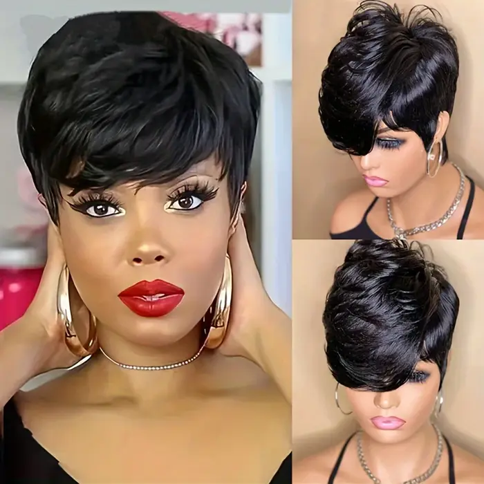 Perruques courtes Bob coupe lutin droite couleur naturelle Bob perruque avec frange brésilienne vierge Remy