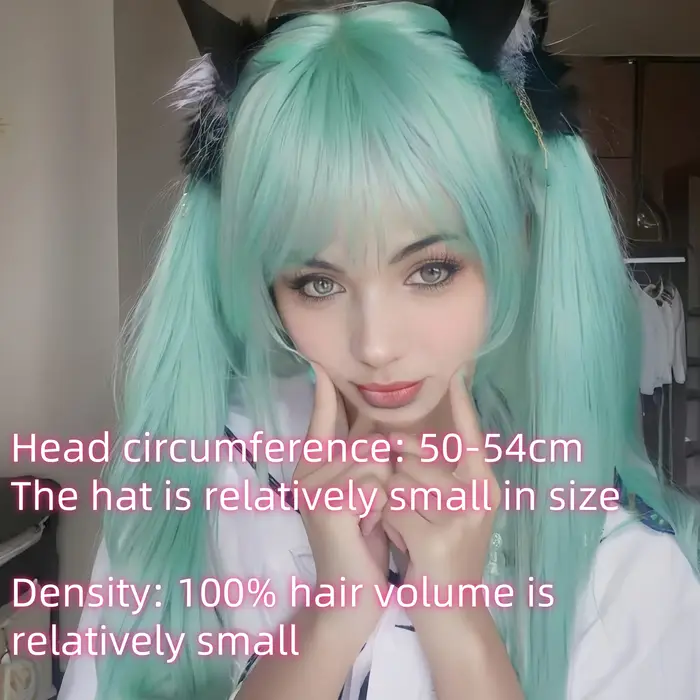 Perruque menthe pour femmes, cheveux longs et lisses, Hatsune Miku Lolita, perruque verte avec frang