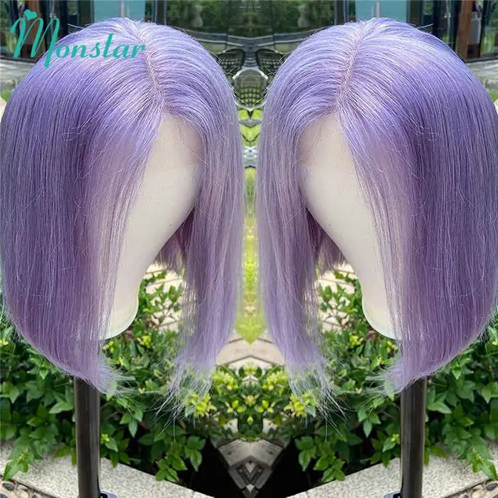 Lilas Bob perruque cheveux humains 13x6 HD dentelle frontale