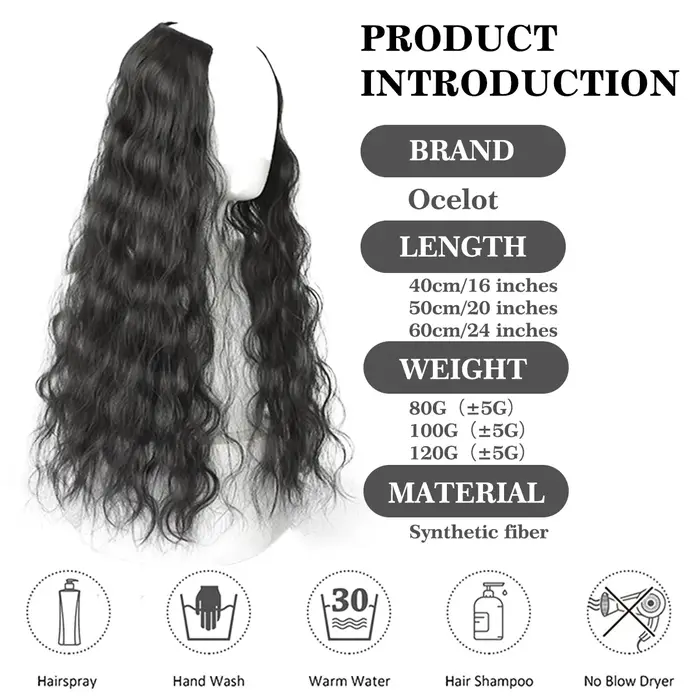 Ocelot 16-24 pouces synthétique ondulé extension de cheveux perruque naturel ondulation d'eau femmes