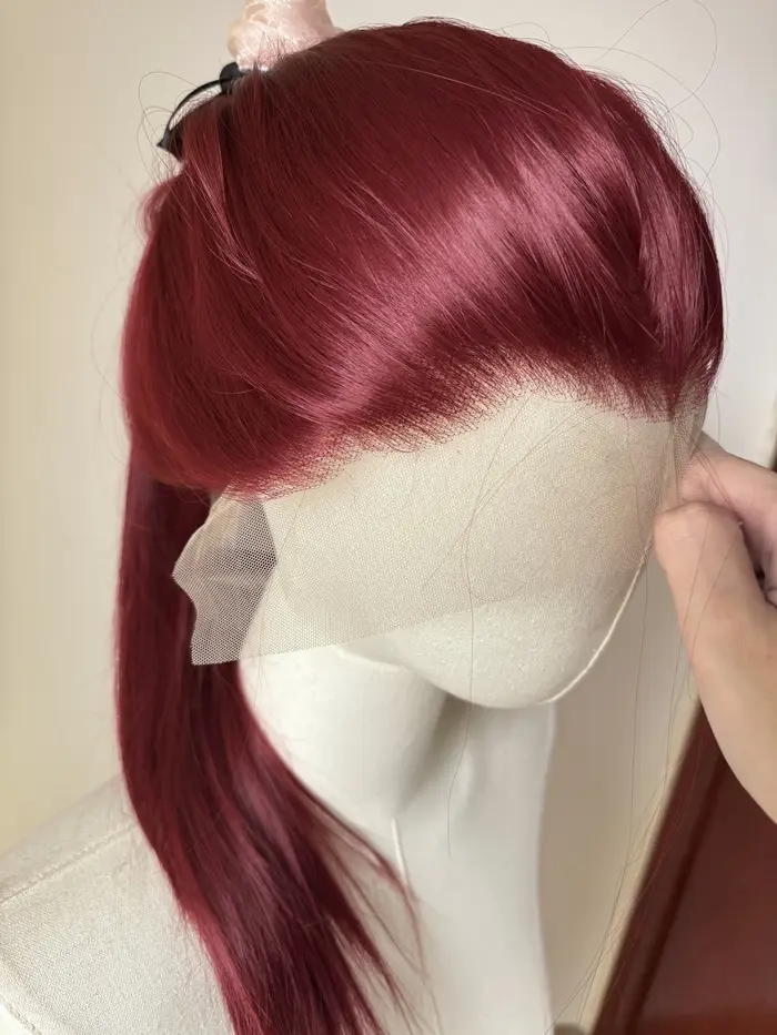 Perruque Lace Front Wig synthétique rouge vin pour femmes