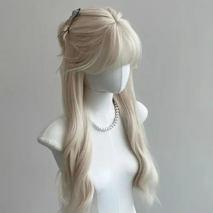 Ashely perruque blonde blanche pour femmes cheveux longs ondulés perruques blanches résistantes à la