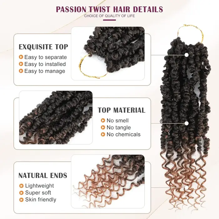 14 pouces Passion Twist Crochet cheveux 8 paquets pré-bouclés Passion Twist cheveux, court pré-boucl