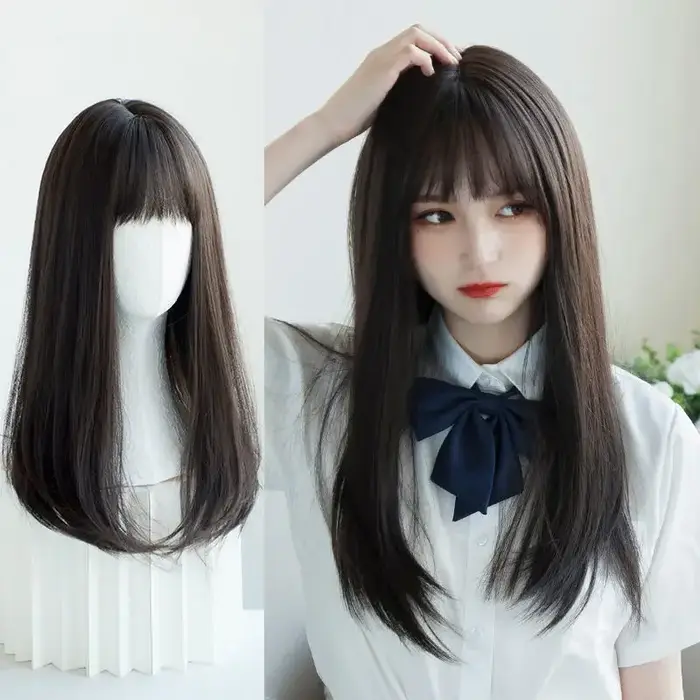 Extensions de cheveux synthétiques JK pour filles, perruque de Cosplay avec frange à Air, couvre-têt