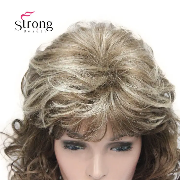 18 "longue ondulée brun clair mis en évidence perruque synthétique complète choix de couleurs