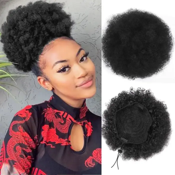 Queue de cheval synthétique Afro Puff pour femmes noires, queue de cheval Afro bouclée crépue courte