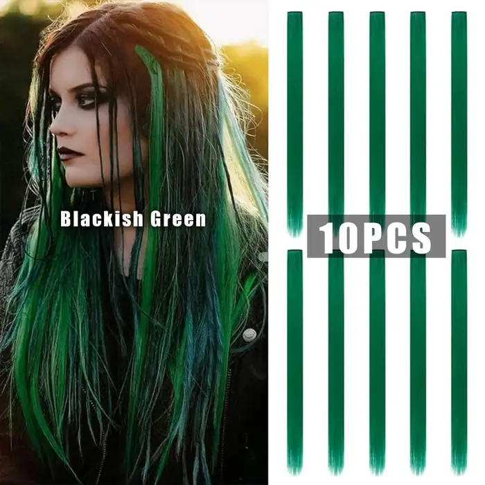 10 pièces Extensions synthétiques de cheveux colorés pince colorée dans