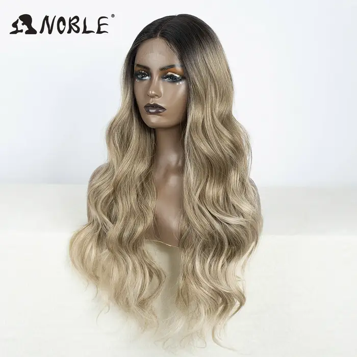 Perruque Lace Front Wig synthétique 30 pouces-Noble, perruque Lace Wig longue ondulée 360 0mbre blon