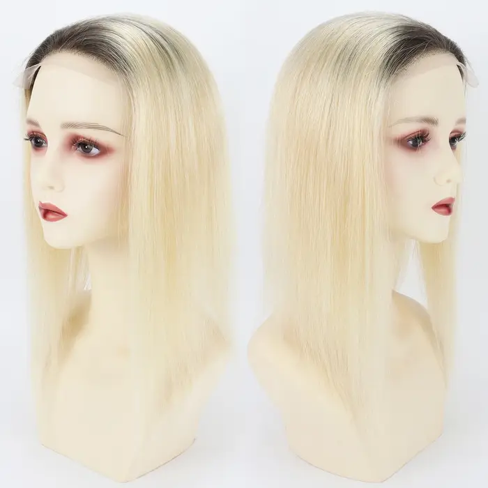 Base en Silicone fermeture à lacets Ombre blond clair en soie 5x5 pouces Topper avec ligne de cheveu