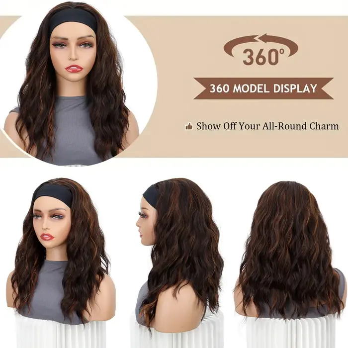 WIGSIN 16 pouces synthétique bandeau court vague d'eau perruque de cheveux bouclés pour les femmes respirant