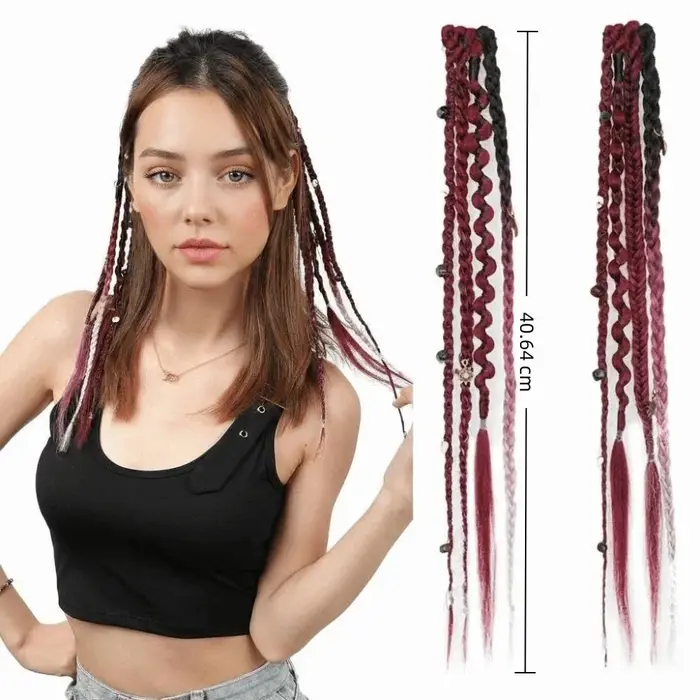 Extensions de cheveux synthétiques tressées à clipser Bohemia