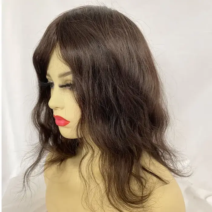 Perruque naturelle en cheveux humains vierges européens de 12 pouces, toupet complet en PU avec base