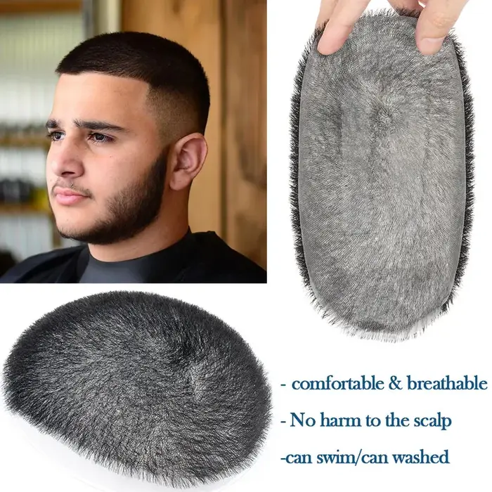 5x 7/6x8 100% cheveux humains Buzz coupe toupet pour hommes Ultra mince respirant PU Transparent com