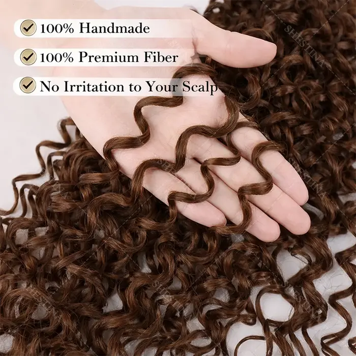 Brun foncé vague profonde Crochet cheveux humains Invisible sans noeud pré-bouclé bouclés plume Croc
