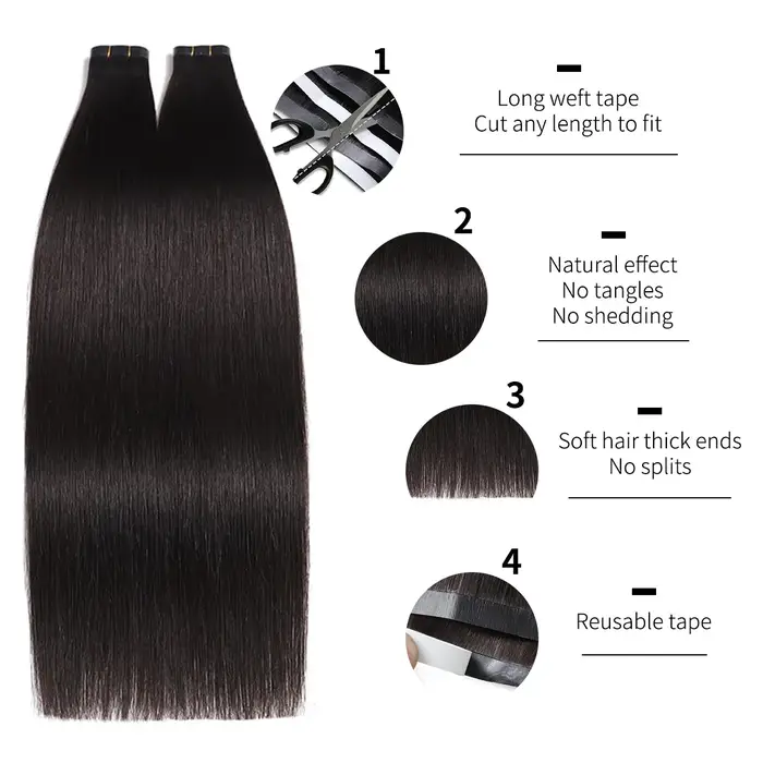 Extensions de cheveux à bandes adhésives 100% cheveux humains Remy lisses 50g une pièce 80cm de large pour une qualité professionnelle en salon
