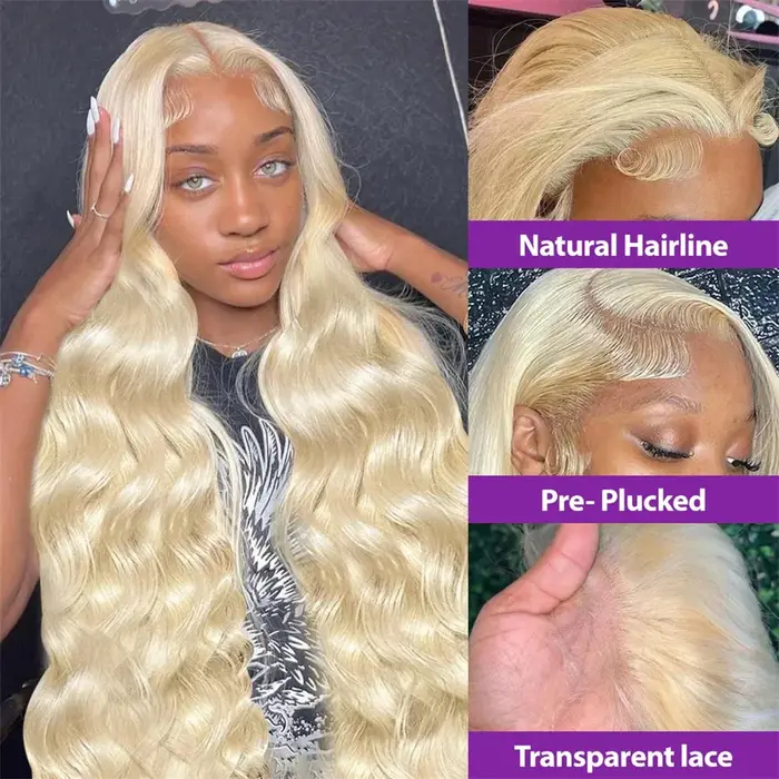 Perruque de cheveux humains blonds ondulés de 30 pouces avec dentelle frontale 13x6 HD, pré-épilée 6