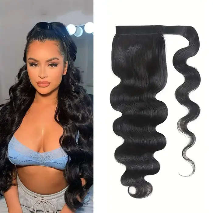 Queue de cheval cheveux humains longs raides envelopper autour des Extensions