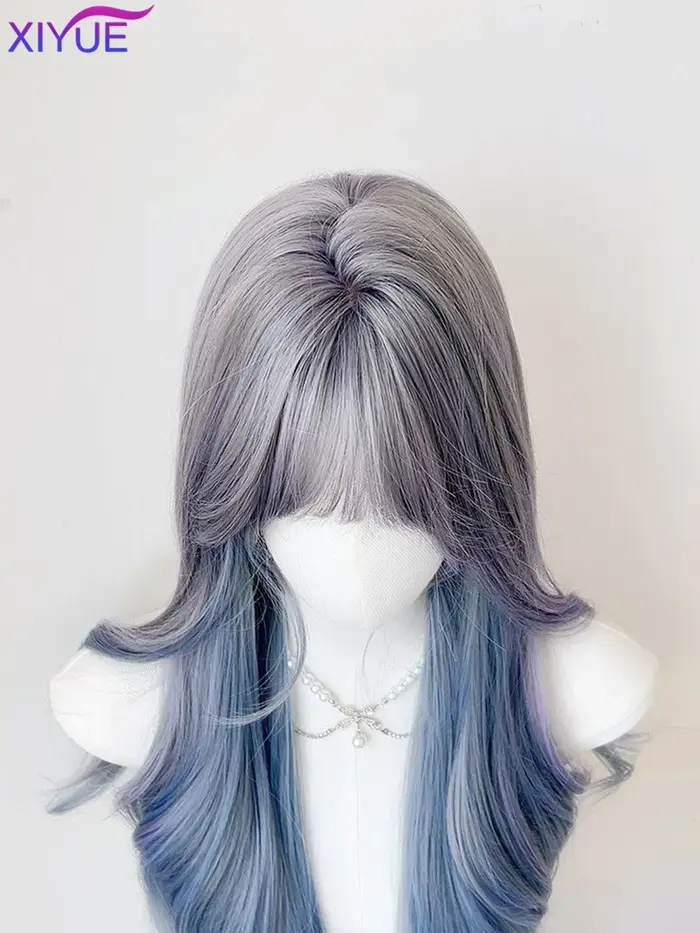 XIYUE – perruque synthétique longue et lisse avec reflets gris
