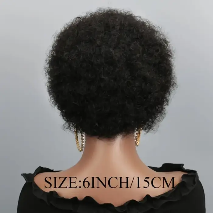 Perruque de cheveux humains courts afro bouclés Pixie pour femmes - 6 pouces noir naturel densité 150%