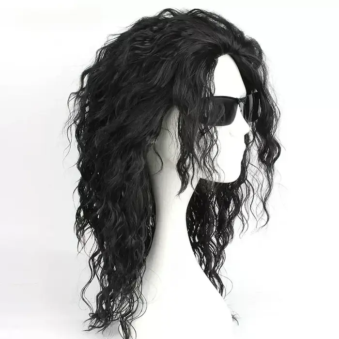 Perruque noire mi-longue bouclée pour cosplay Michael Jackson